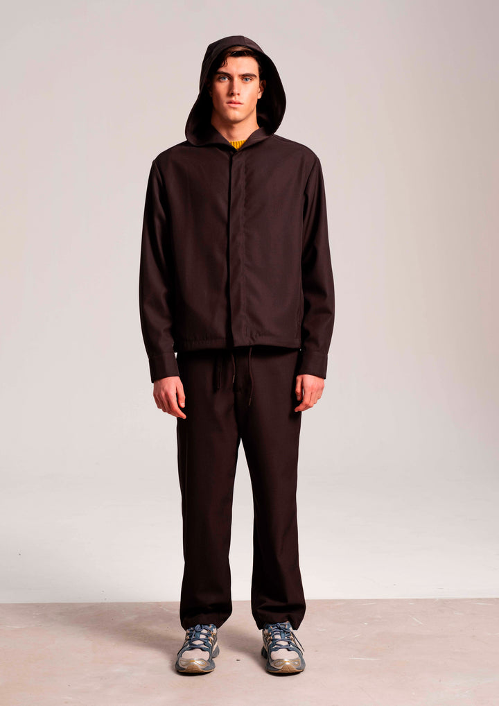 Felpa Hoodie nero in lana tecnica