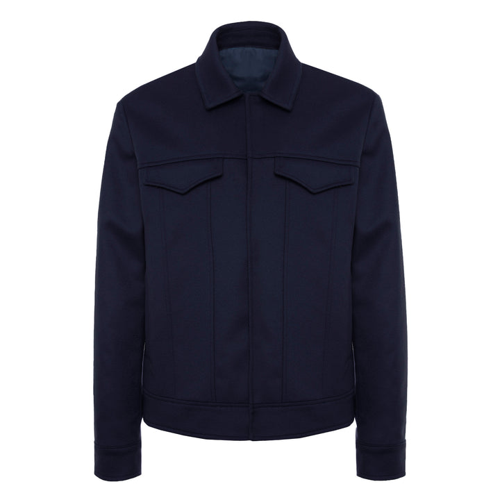 Giacca Trucker Dani blu in lana e cashmere