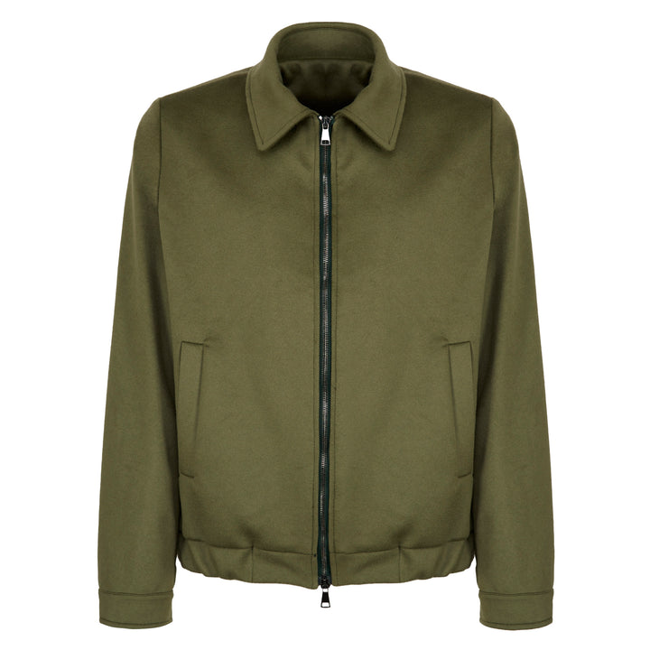 Giacca Polov verde con zip in lana e cashmere