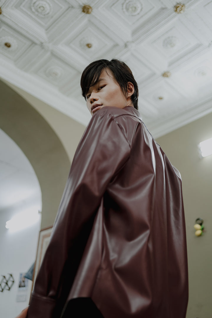 Camicia Jil bordeaux in ecopelle