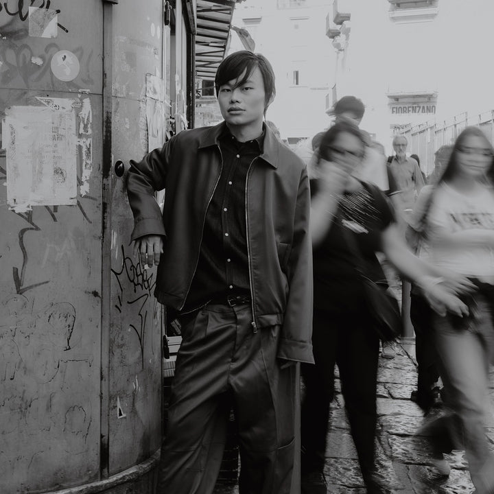 Giacca Polov marrone con zip in twill di lana