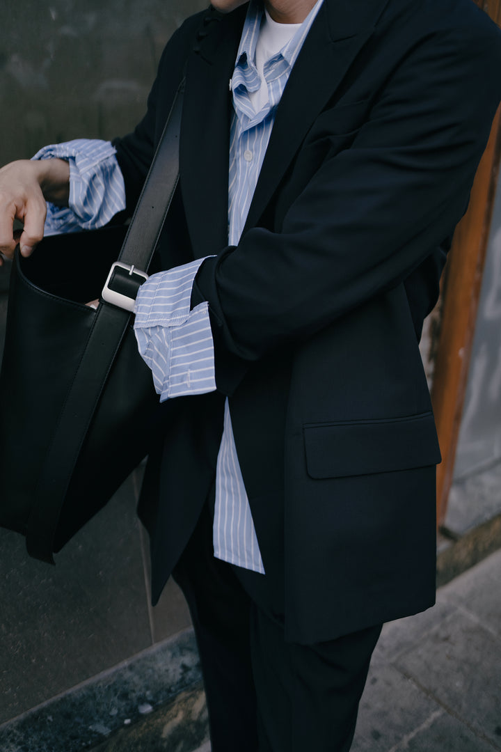 Blazer Malene blu in lana piquè