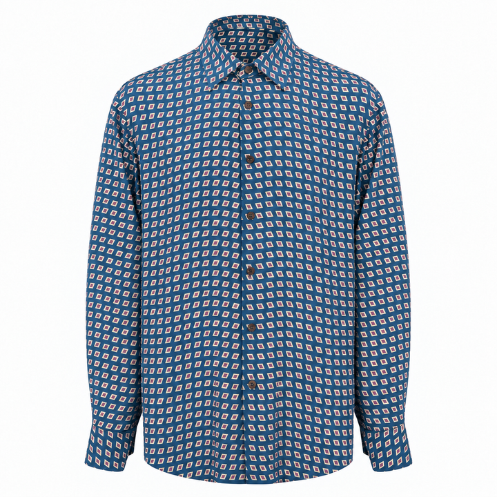Camicia Jil+ a microfantasia su base blu in seta