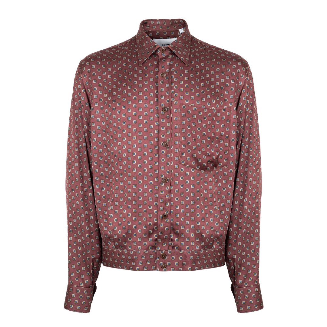 Camicia crop Jerome con microfantasia su base bordeaux in viscosa