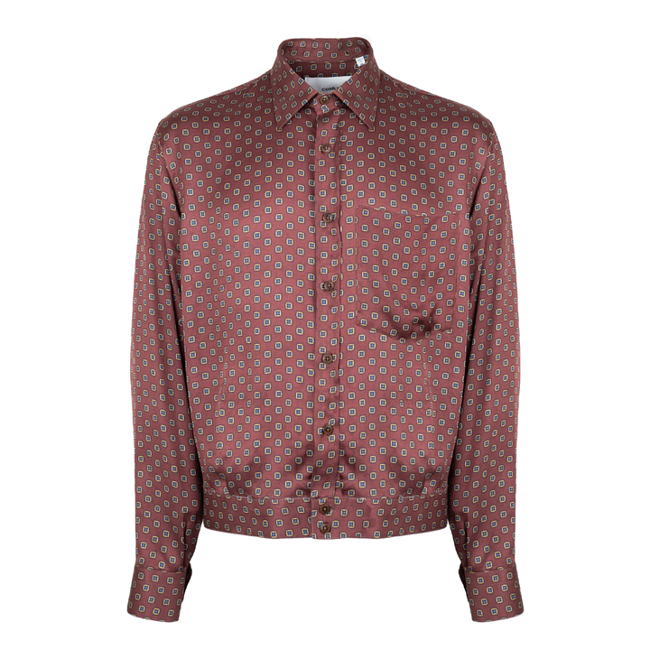 Camicia crop Jerome con microfantasia su base bordeaux in viscosa