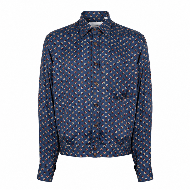 Camicia crop Jerome con microfantasia su base blu in viscosa