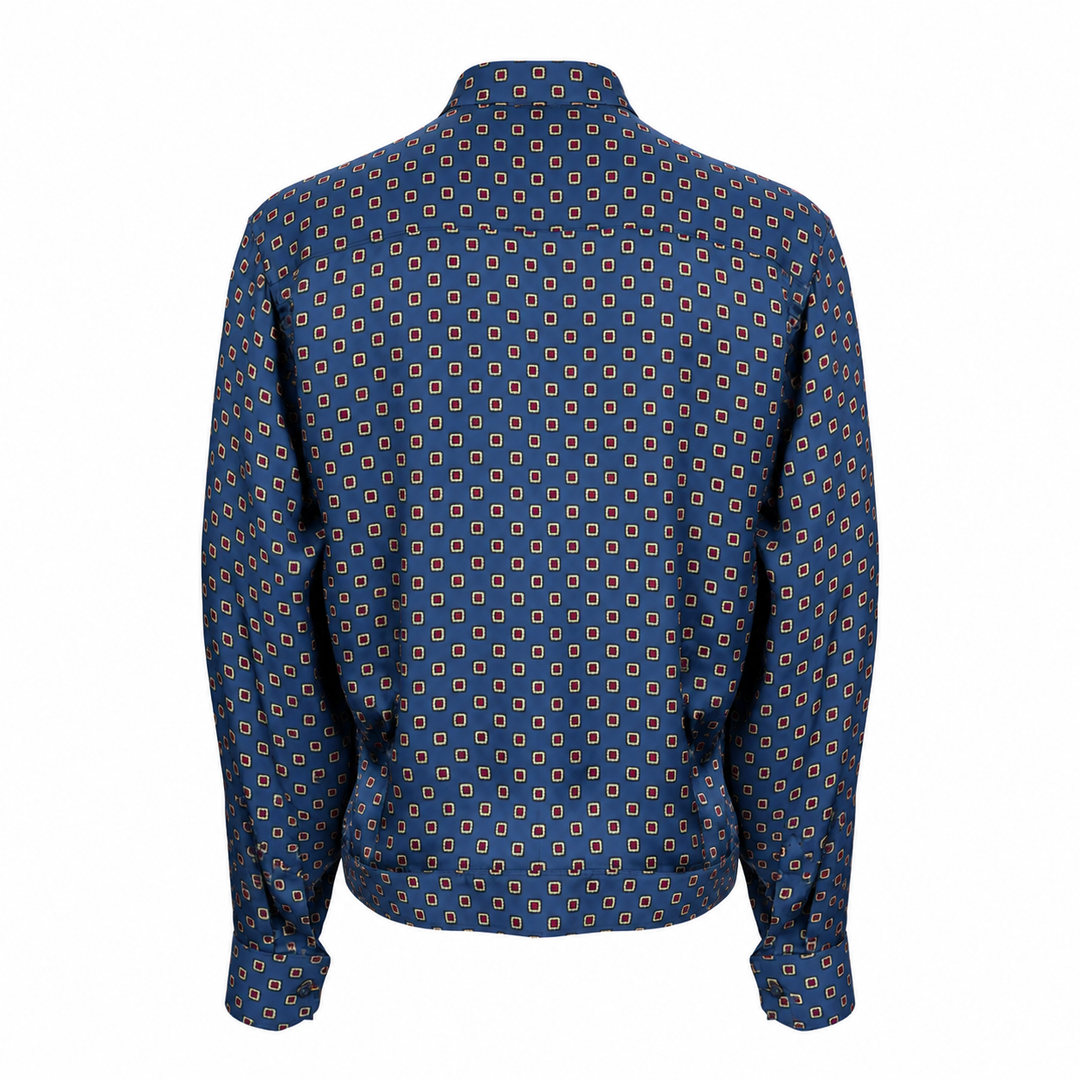 Camicia crop Jerome con microfantasia su base blu in viscosa