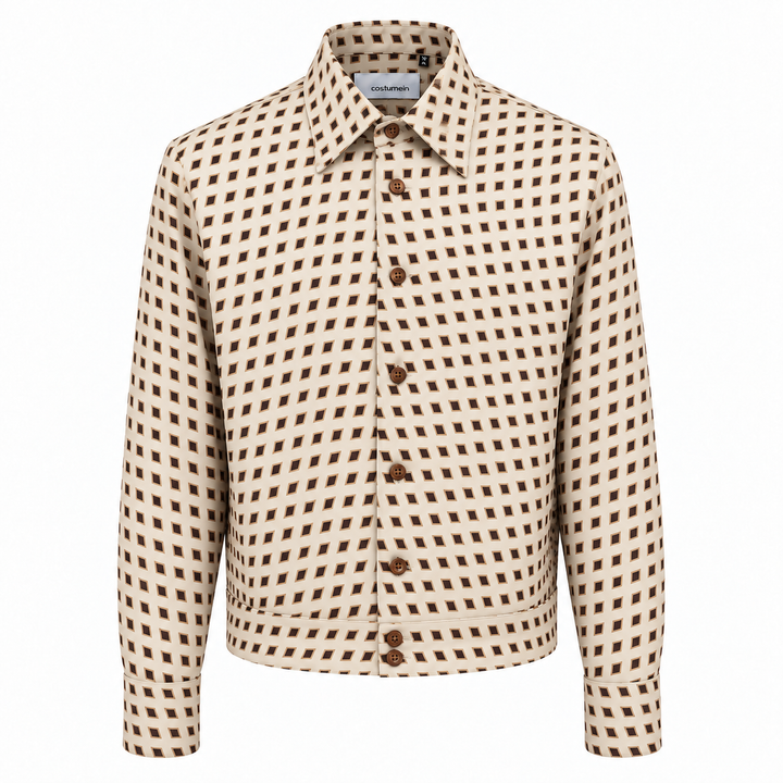 Camicia crop Jerome con microfantasia su base panna in seta