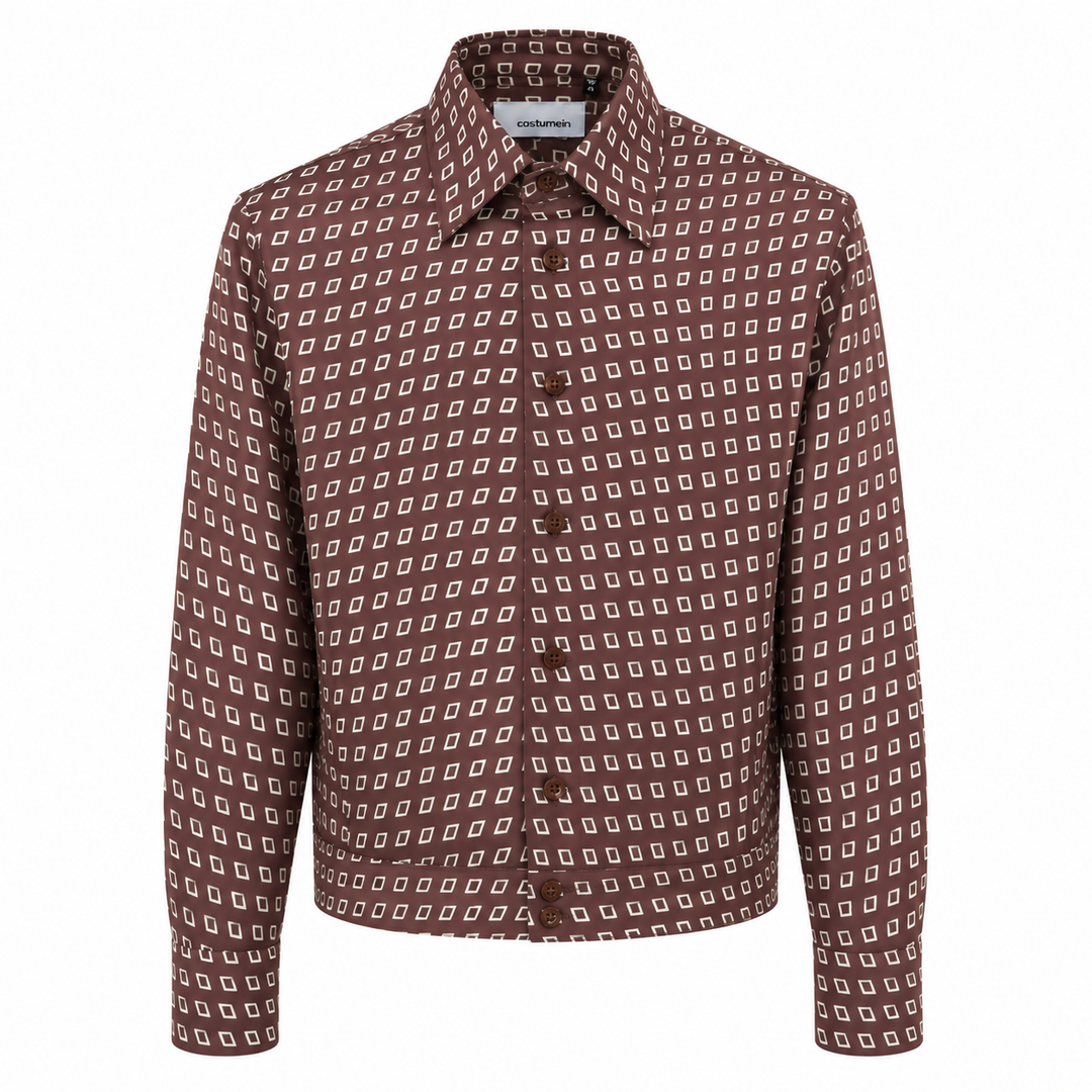 Camicia crop con microfantasia su base bordeaux in seta