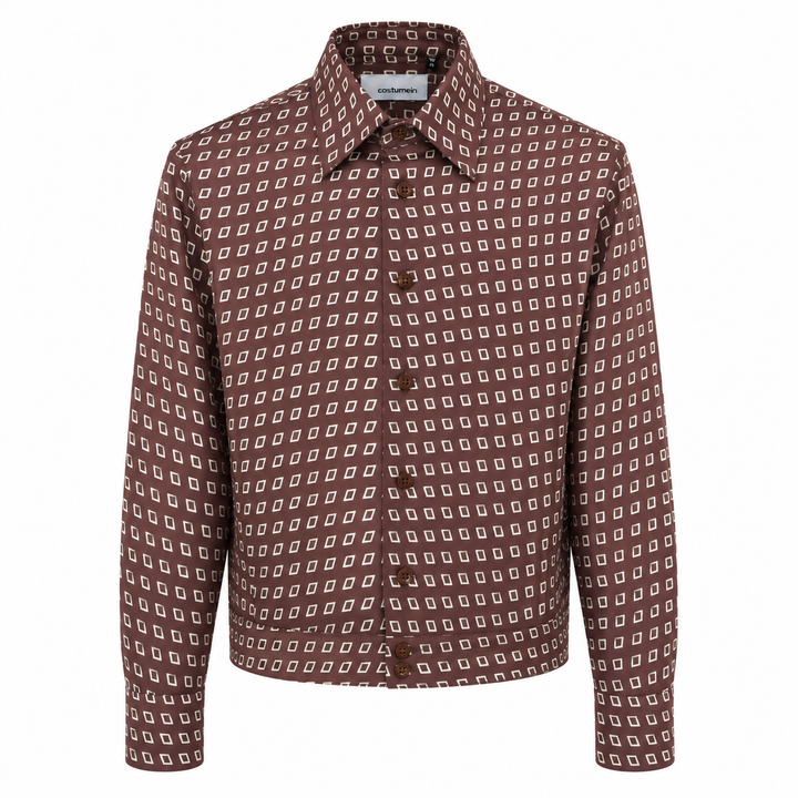 Camicia crop con microfantasia su base bordeaux in seta