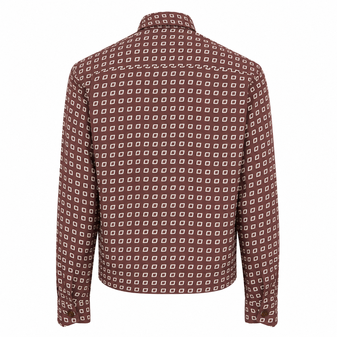 Camicia crop con microfantasia su base bordeaux in seta