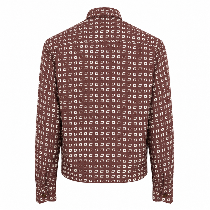Camicia crop con microfantasia su base bordeaux in seta