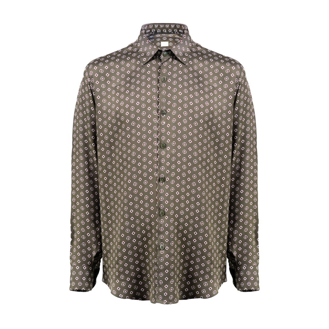 Camicia Jil+ a microfantasia su base verde militare in viscosa
