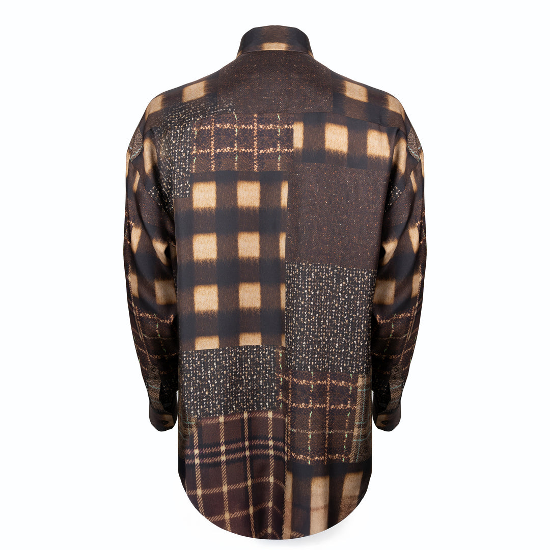 Camicia Valentino stampata all over su base marrone in seta