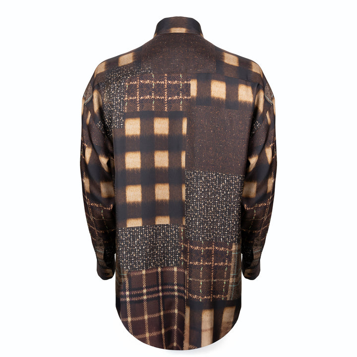 Camicia Valentino stampata all over su base marrone in seta