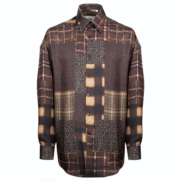 Camicia Valentino stampata all over su base marrone in seta