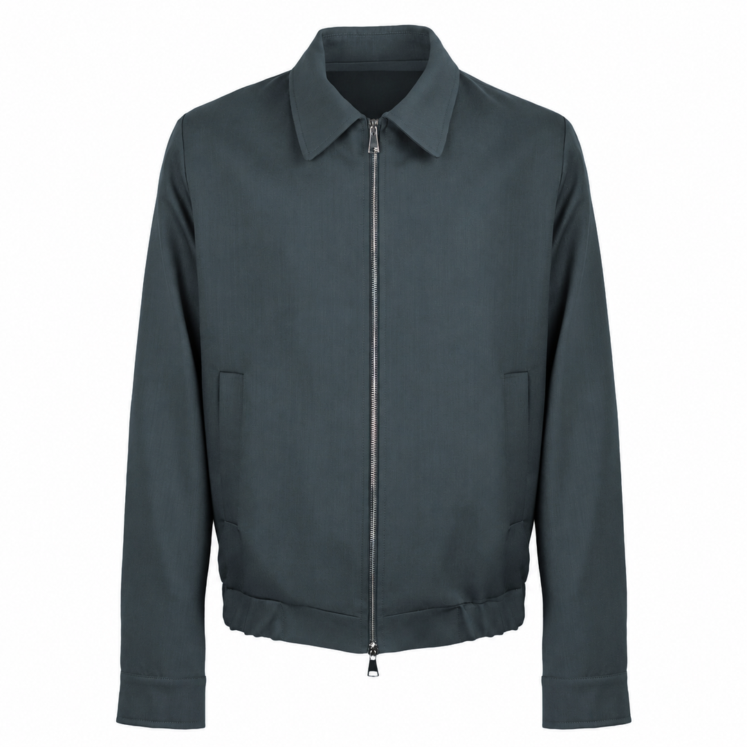 Giacca Polov verde petrolio con zip in lana e cashmere