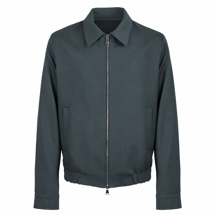 Giacca Polov verde petrolio con zip in lana e cashmere