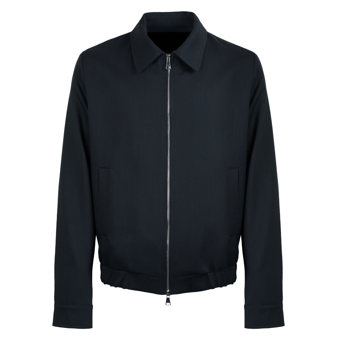 Giacca Polov blu con zip in twill di lana