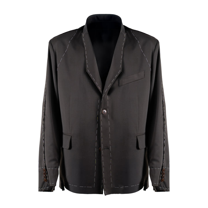 Blazer Arun marrone con rawcut in fresco di lana