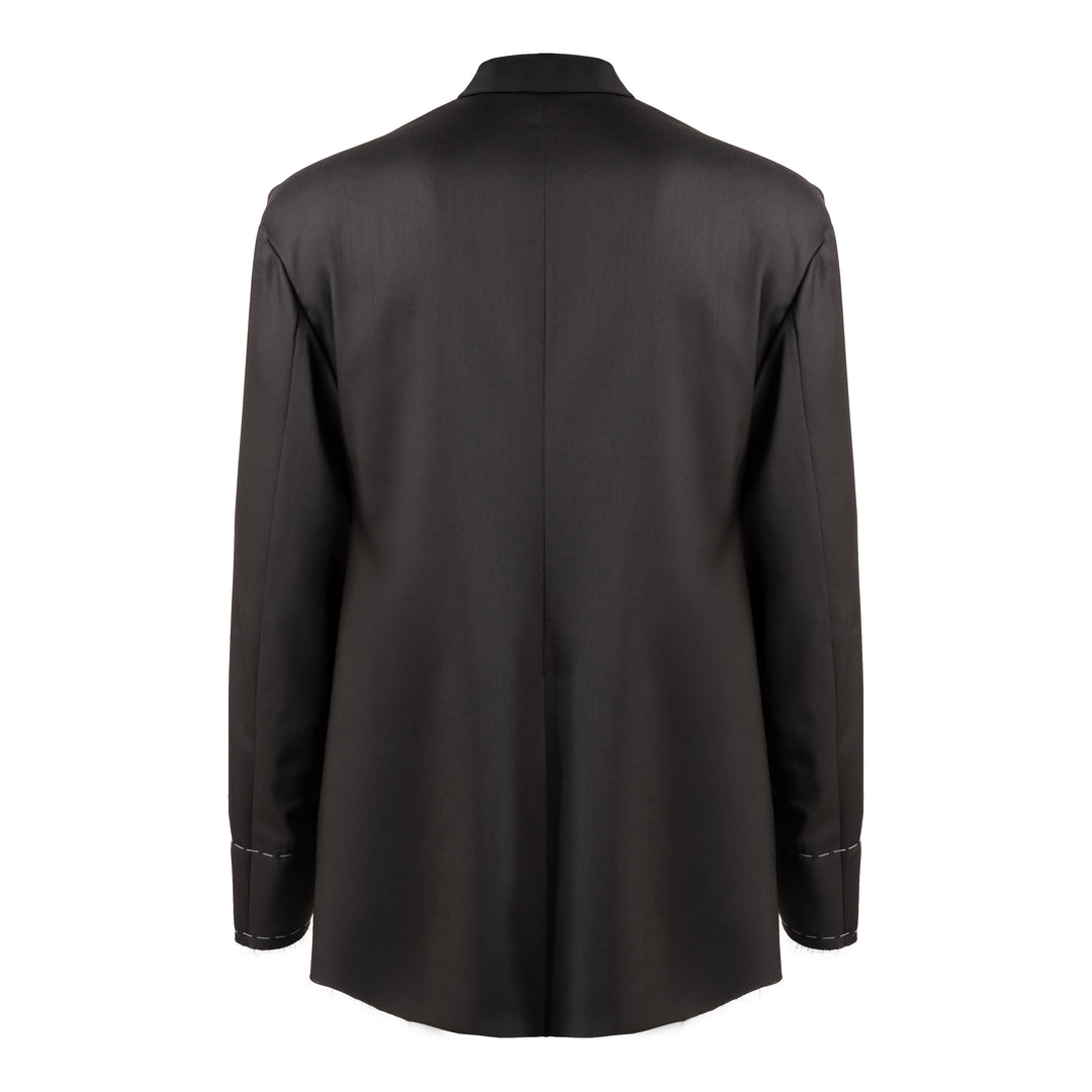 Blazer Arun marrone con rawcut in fresco di lana