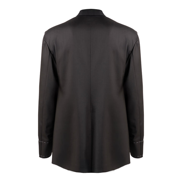 Blazer Arun marrone con rawcut in fresco di lana
