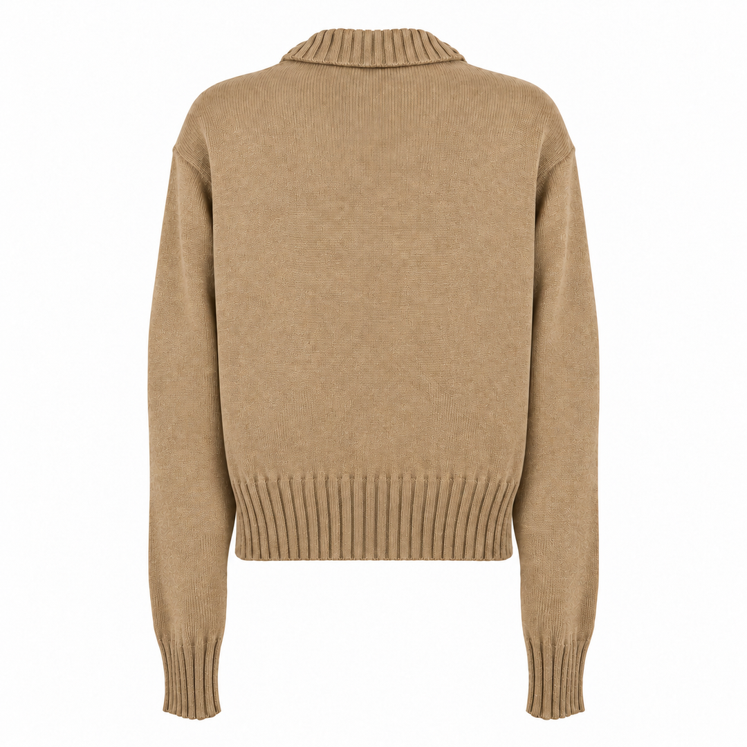 Cardigan Zippy con zip e collo alto senape in cashmere