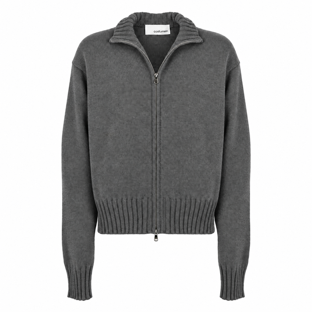 Cardigan Zippy con zip e collo alto grigio in cashmere