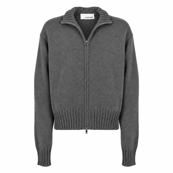 Cardigan Zippy con zip e collo alto grigio in cashmere