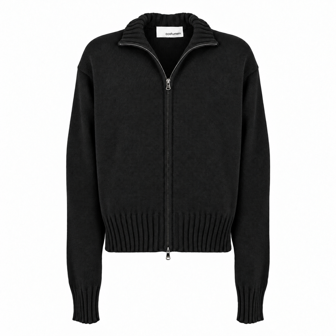 Cardigan Zippy con zip e collo alto nero in cashmere