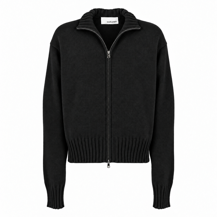 Cardigan Zippy con zip e collo alto nero in cashmere