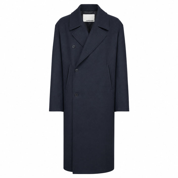 Cappotto doppiopetto Plaxy blu in panno di lana