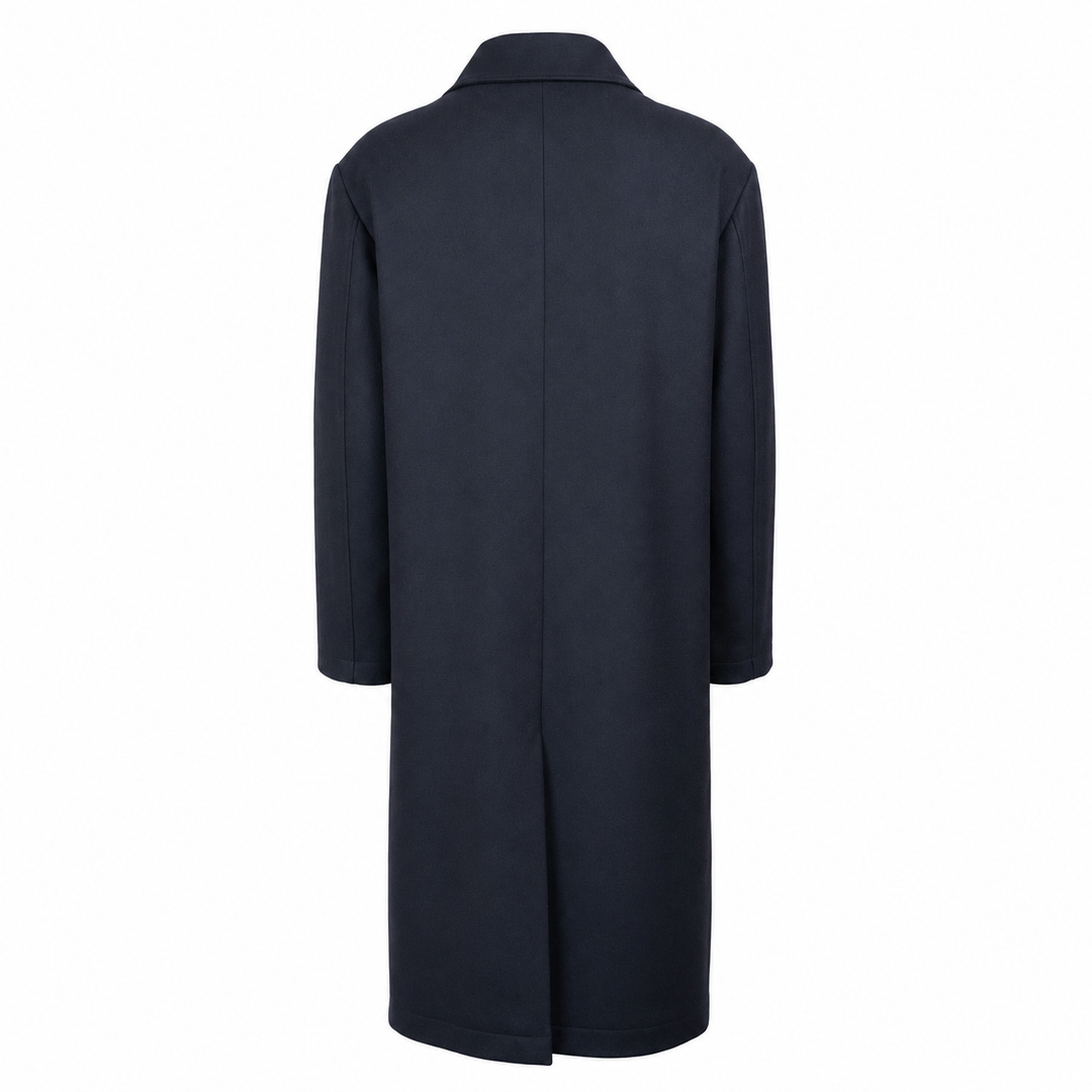 Cappotto doppiopetto Plaxy blu in panno di lana