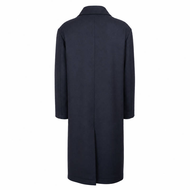 Cappotto doppiopetto Plaxy blu in panno di lana
