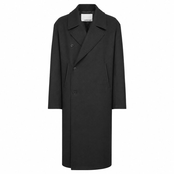 Cappotto doppiopetto Plaxy nero in panno di lana