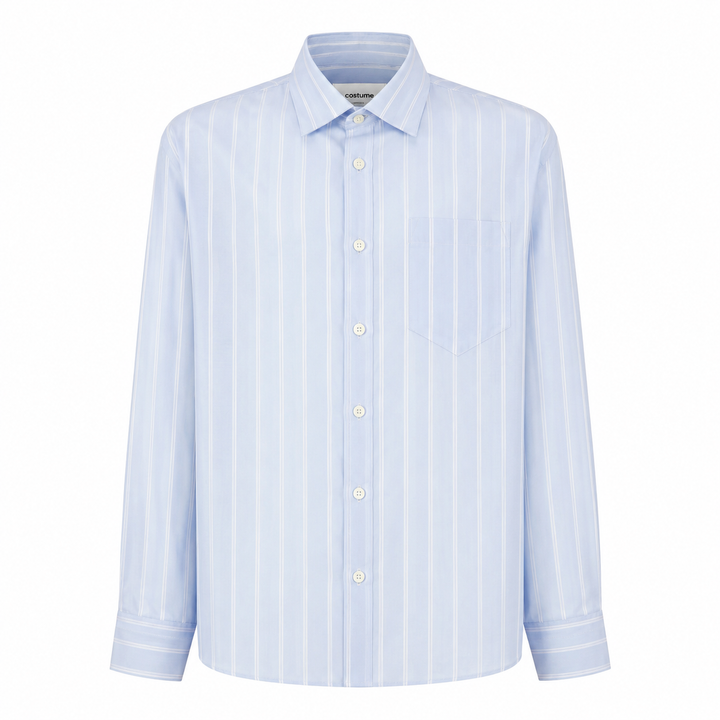 Camicia Eric ML base azzurra a righe bianche in cotone