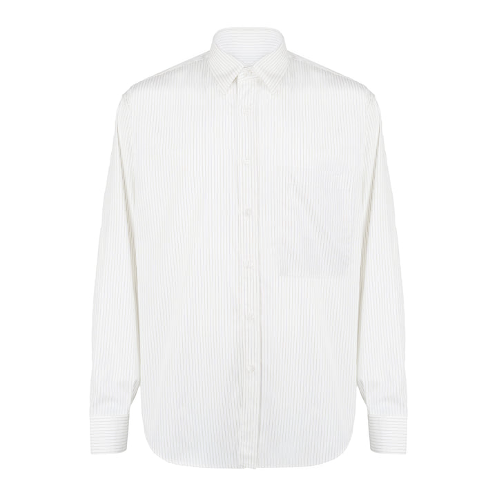 Camicia Eric ML bianca a righe marroni sottili