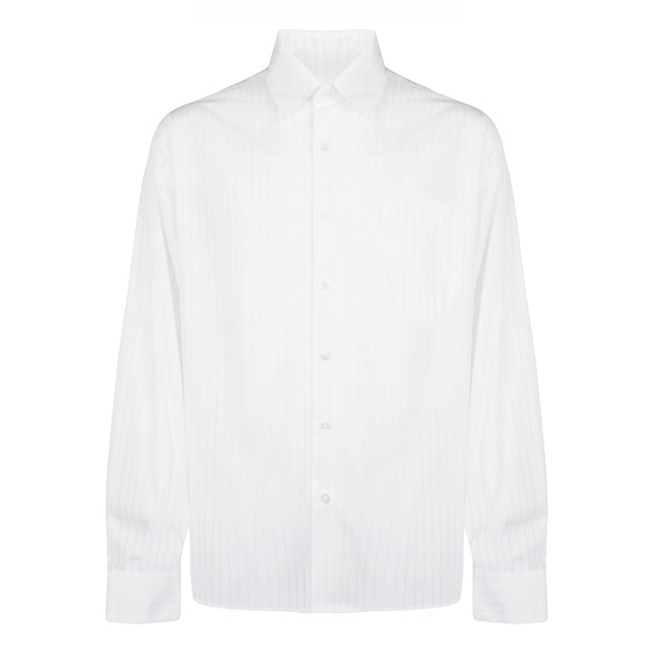 Camicia Eric ML base bianca con tripla righa rosa e azzurro in cotone