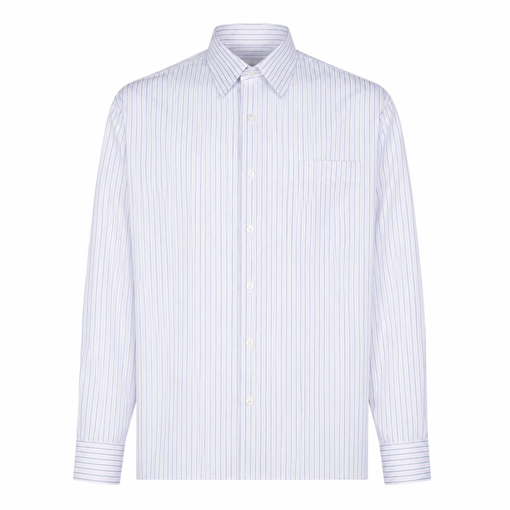 Camicia Eric ML base bianca a tripla riga rosa e blu in cotone