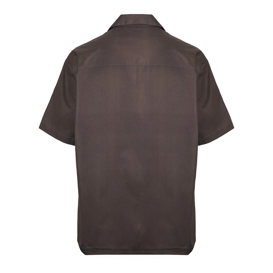 Camicia Rowen con stampa geometrica su fondo marrone in cotone