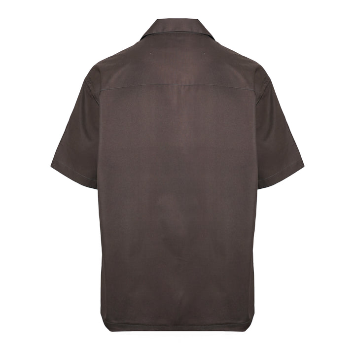 Camicia Rowen con stampa geometrica su fondo marrone in cotone