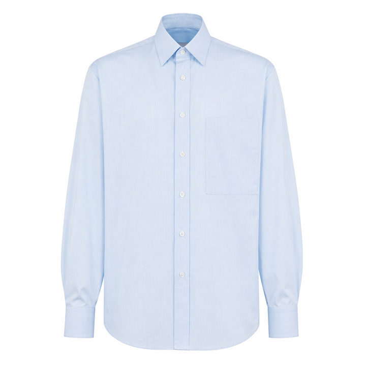 Camicia Andrea azzurra a righe sottili bianche in cotone