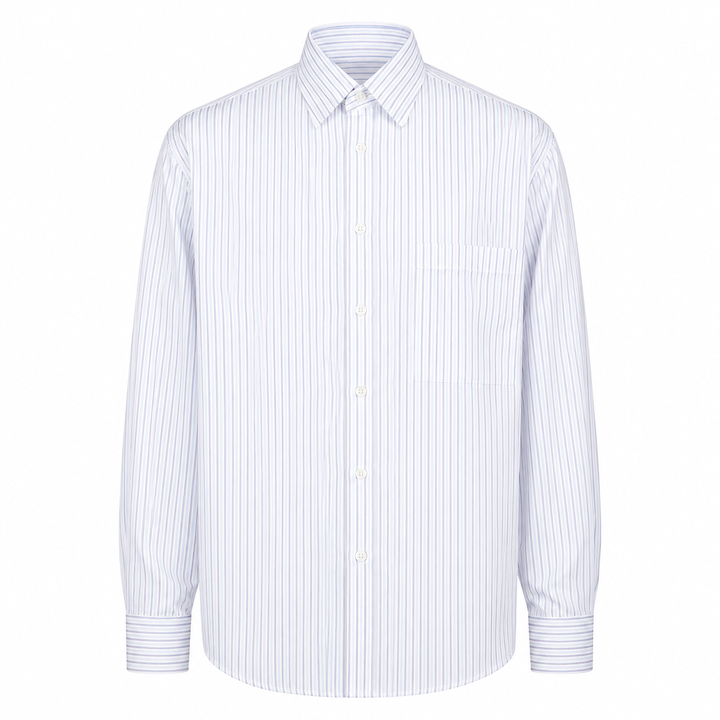 Camicia Andrea base bianca con righe blu e rosa in cotone
