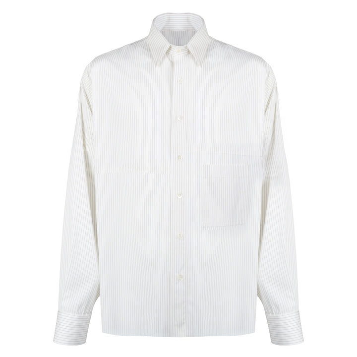 Camicia Richard Evo a righe sottili marroni in cotone con taglio vivo