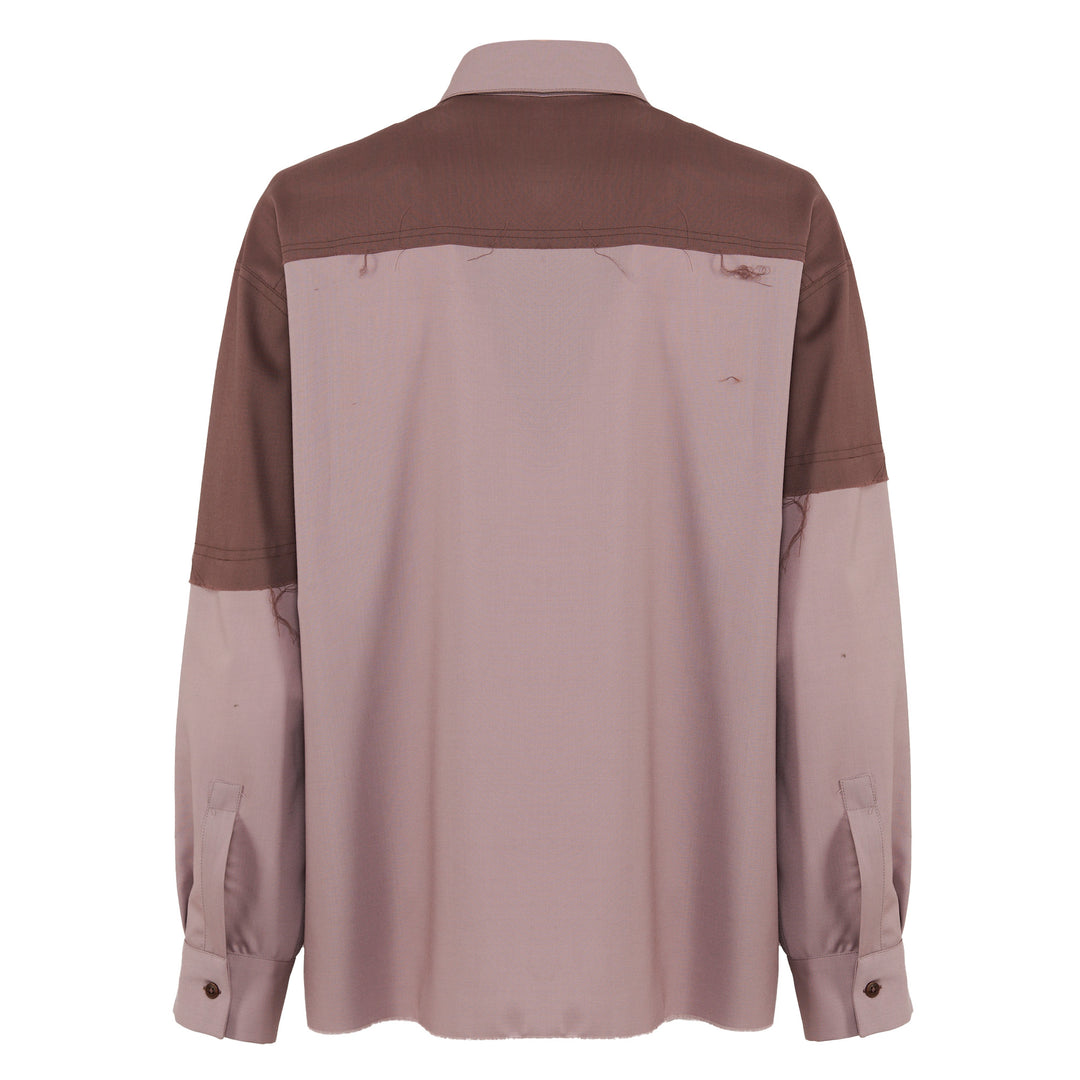Camicia Richard Evo in fresco di lana bicolore old rose e ruggine
