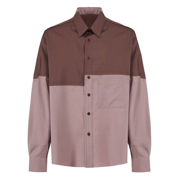 Camicia Richard Evo in fresco di lana bicolore old rose e ruggine