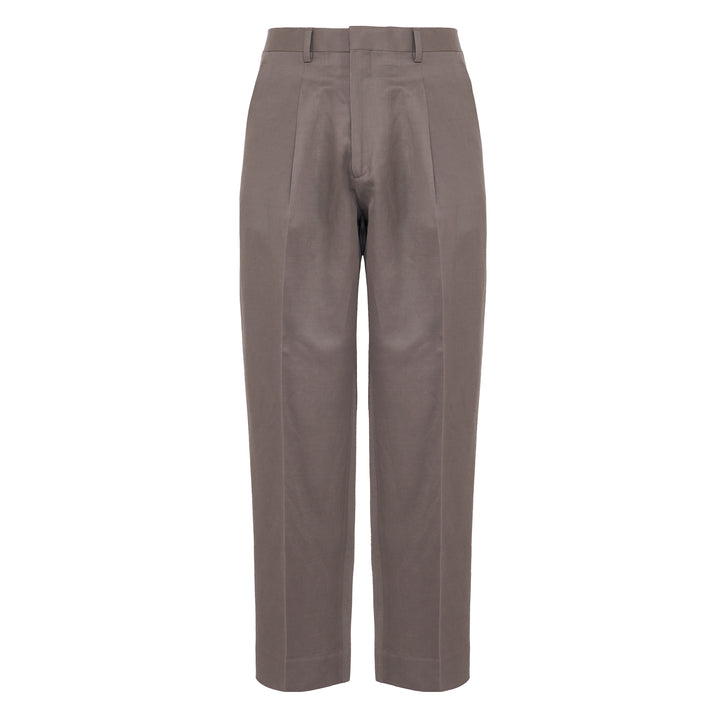 Pantalone Vincent marrone grigio in cotone, lino e viscosa