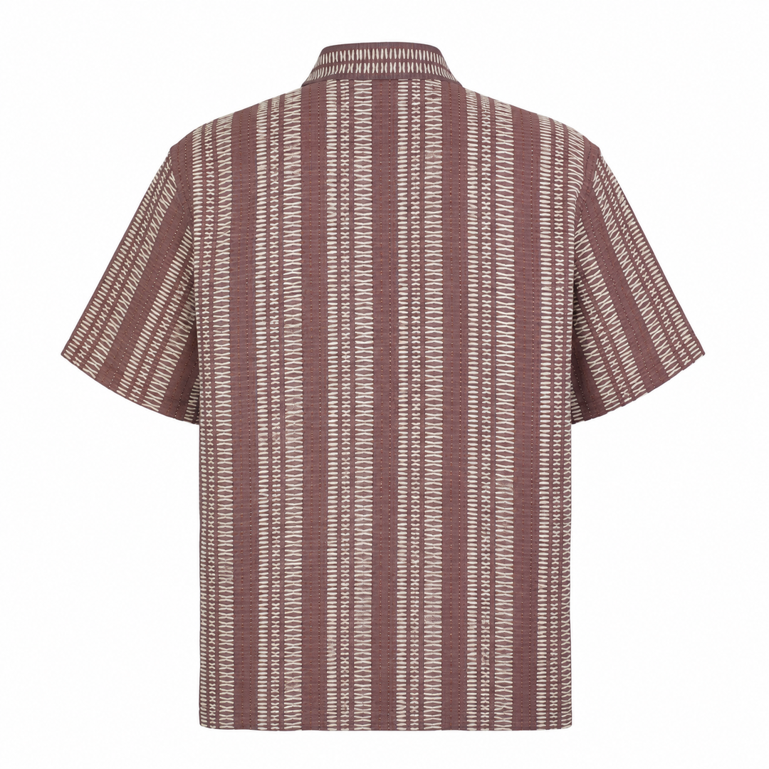 Camicia Eric a maniche corte in tessuto jacquard base marrone