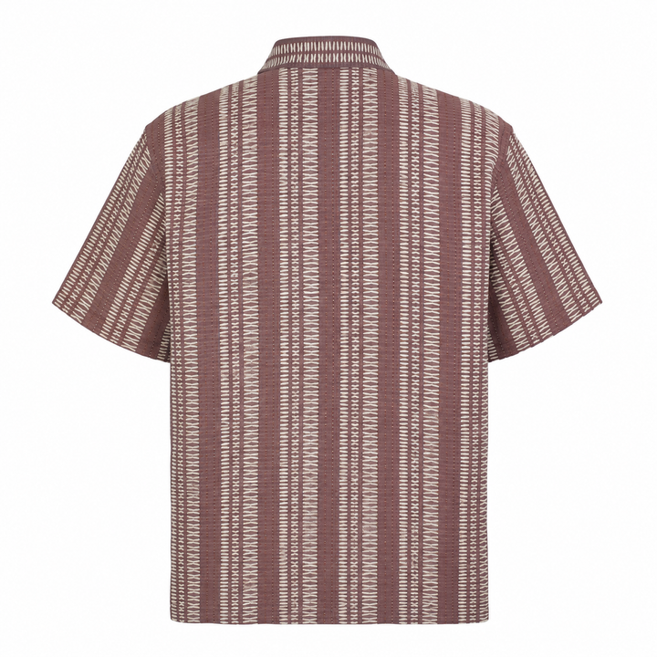 Camicia Eric a maniche corte in tessuto jacquard base marrone