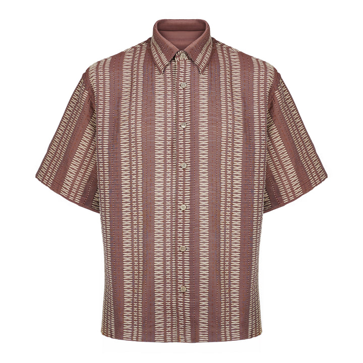 Camicia Eric a maniche corte in tessuto jacquard base marrone